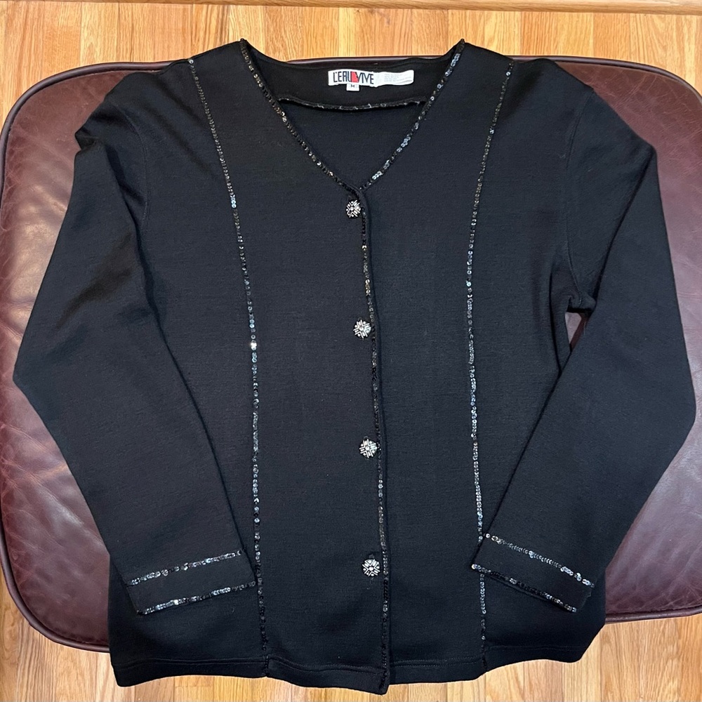 VINTAGE L’EAU VIVE Black Cardigan w/ Sequin Details 30% WOOL
